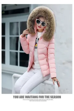 Short Slim Fit Women's Clothing Large Fur Collar Down Jacket - Pink - View 1