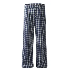 Women's Plaid Fashion Straight Loose Pants - Blue Plaid - View 1