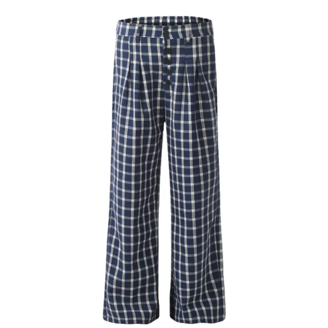 Women's Plaid Fashion Straight Loose Pants Blue Plaid - Shop at LoveMi