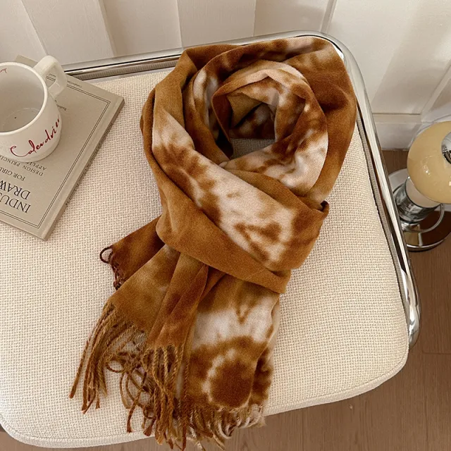 Retro Tie dye Printing Super Soft Artificial Cashmere Scarf Milk Coffee - Shop at LoveMi