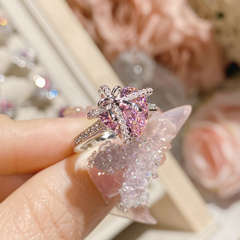 Yellow Zircon High-Carbon Diamond Bow Ring For Women