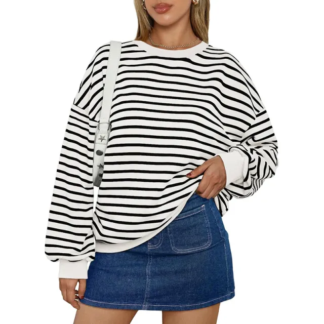 Cross Border TK Hot Oversized Loose Casual Striped Bathroom White - Shop at LoveMi