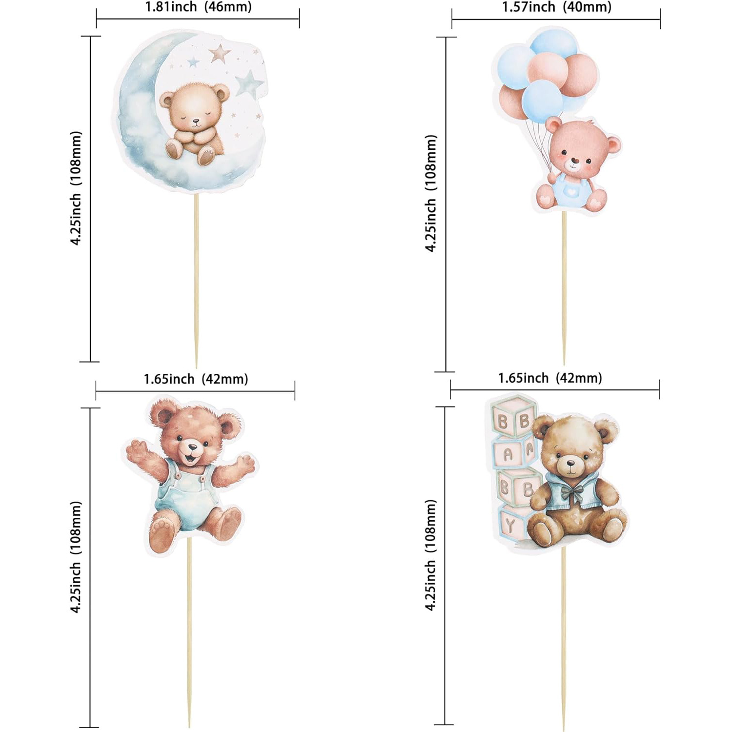 Baby Bear Birthday Cake Decoration Card Inserts