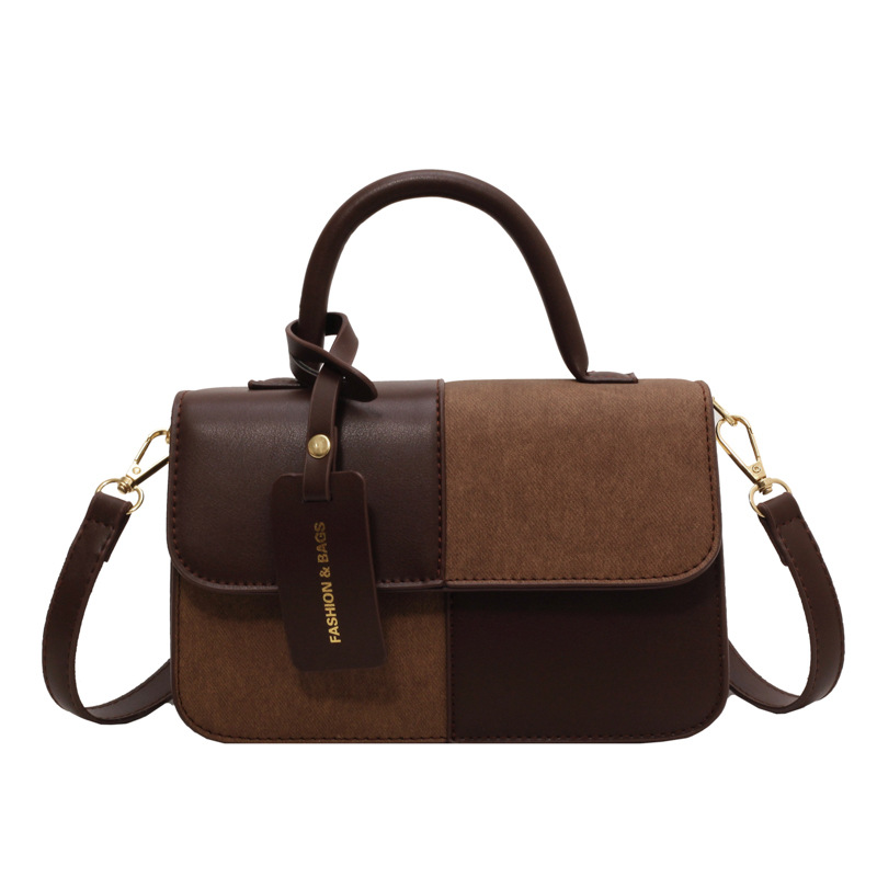 Crossbody Shoulder Bag With Contrasting Color Patchwork Compact Square Handbag