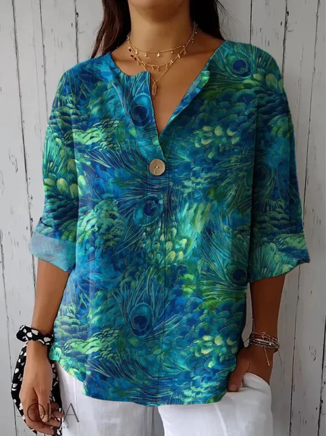 Summer New 3D Printed Women's Fashion V neck Long Sleeve Shirt Top Zj1033 - Shop at LoveMi
