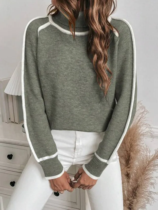 Knitwear Women's Long sleeved Pullover Turtleneck Sweater Green - Shop at LoveMi