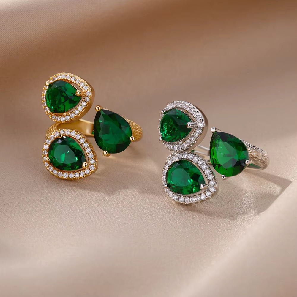 Water Drop Emerald Zircon Ring For Women