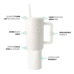 40oz Handle Cup 304 Stainless Steel Cold Insulation Large Ice Cup - Cream Leopard Print - View 1