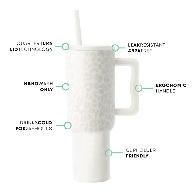 40oz Handle Cup 304 Stainless Steel Cold Insulation Large Ice Cup Cream Leopard Print - Shop at LoveMi