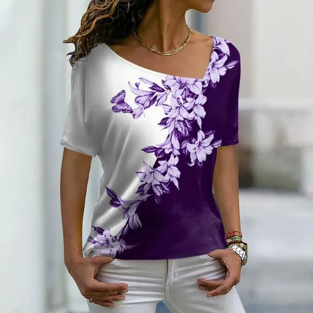 Women's Fashion Asymmetric V neck T shirt Ppt230912C 2Xl - Shop at LoveMi