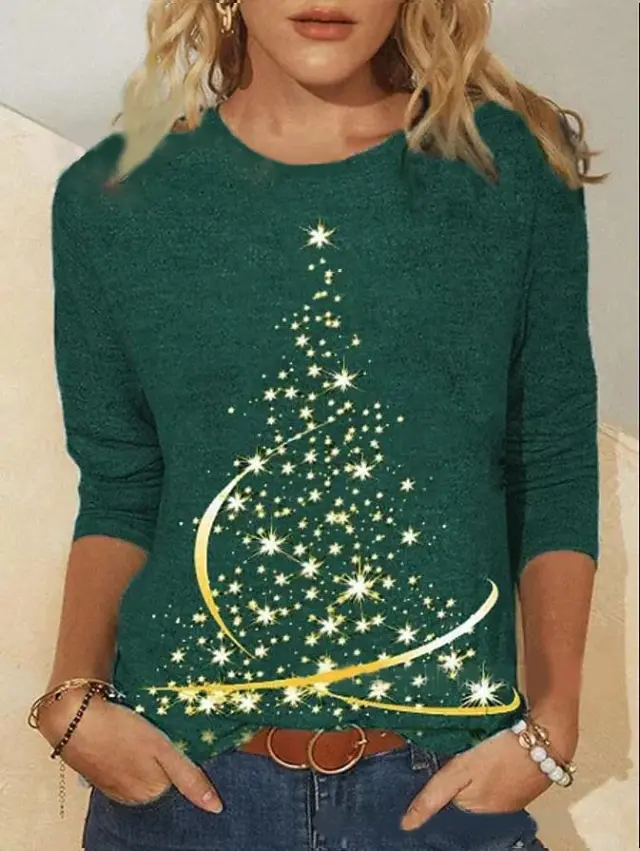 3d Digital Printing Christmas Women's Long sleeved T shirt Round Neck Ad7 Xxxl - Shop at LoveMi