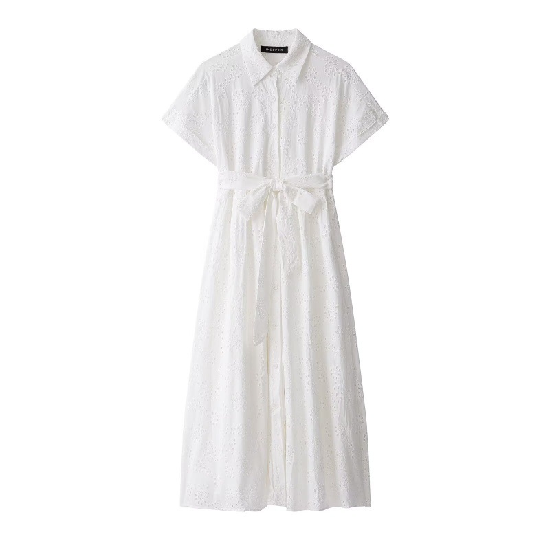 Notch-neck Hollow-out Embroidered Dress