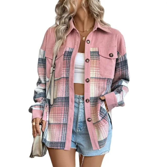Women's Contrast Color Casual Style Shirt Autumn Pink - Shop at LoveMi