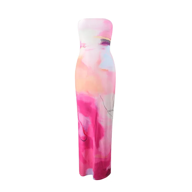 Color block Printed Sexy Strapless Top Dress Color L - Shop at LoveMi