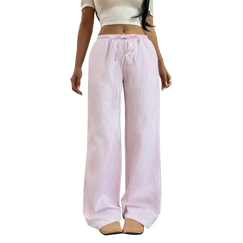 Women's Versatile Solid Color Striped Casual Wide Leg Pants