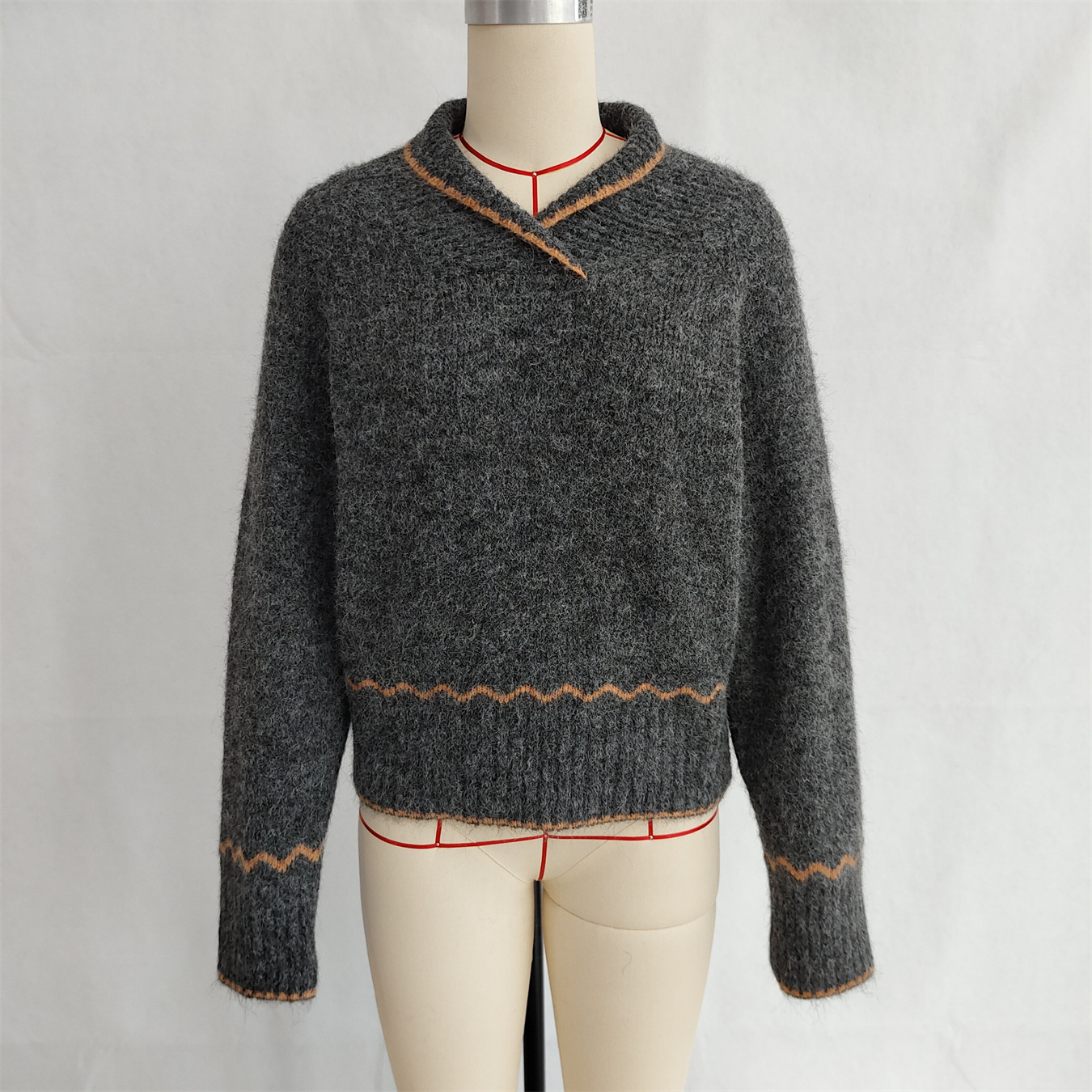 Simple Commute Half Turtleneck Lapel Contrast Color Knitted Pullover Sweater