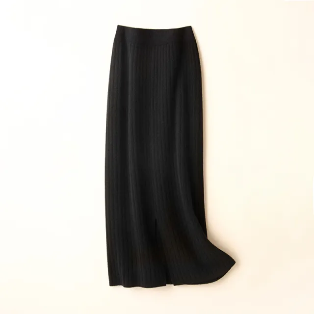 Pure Wool Skirt Women's Mid length High Waist Slim Fit Black - Shop at LoveMi