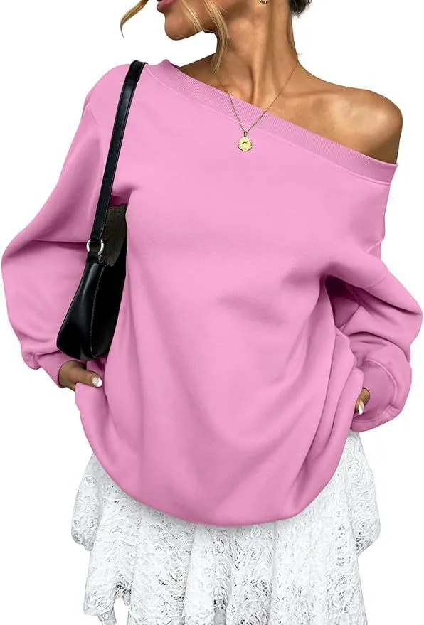 Sweaters Women's Clothing Solid Color Diagonal Collar Pink - Shop at LoveMi