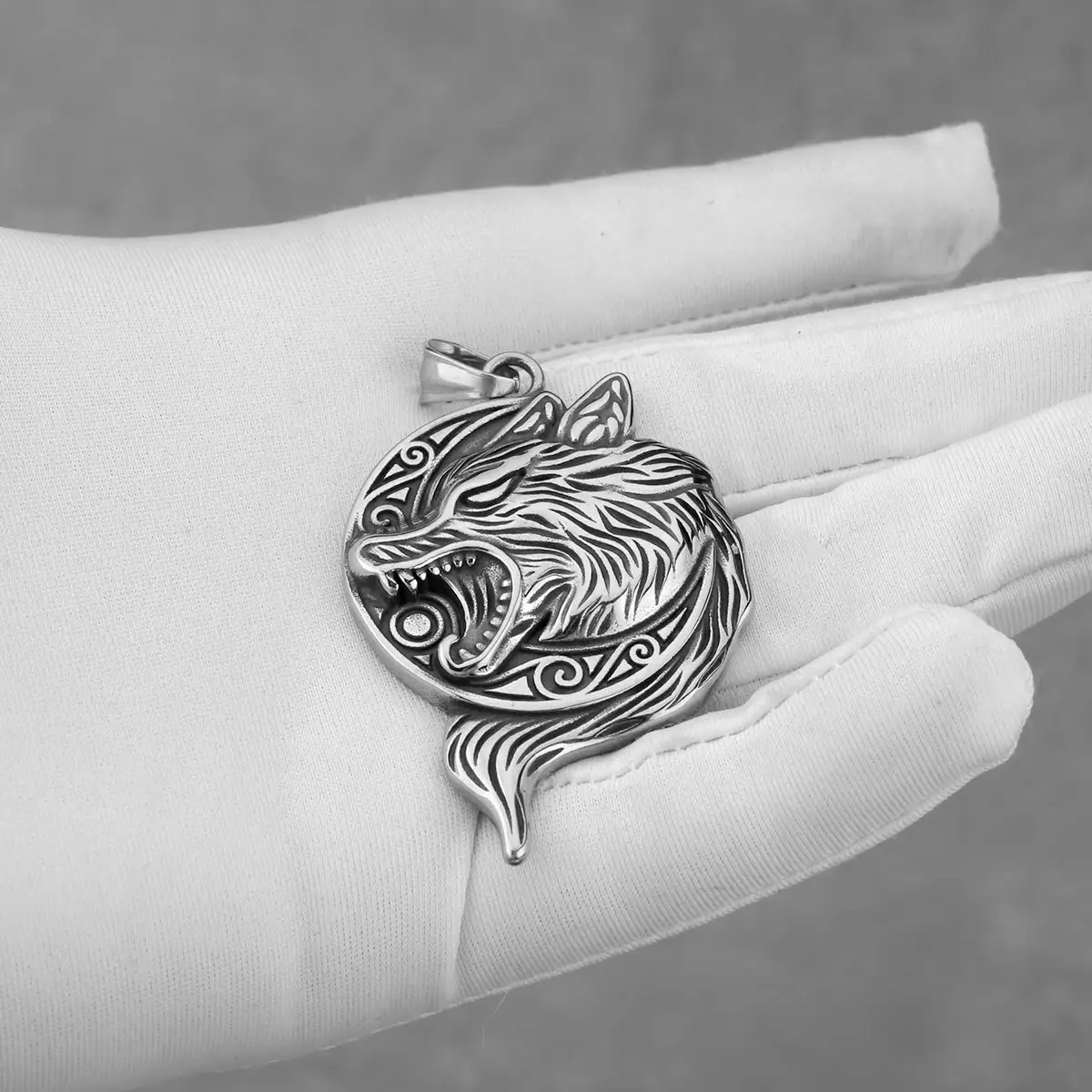 Fashion Viking Wolf Head Stainless Steel Men's Pendant Necklace