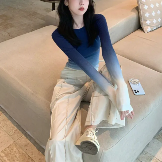 Women Spring And Autumn Ins Trendy Design Sense Niche Slim Top Inner Bottoming Shirt Blue - Shop at LoveMi