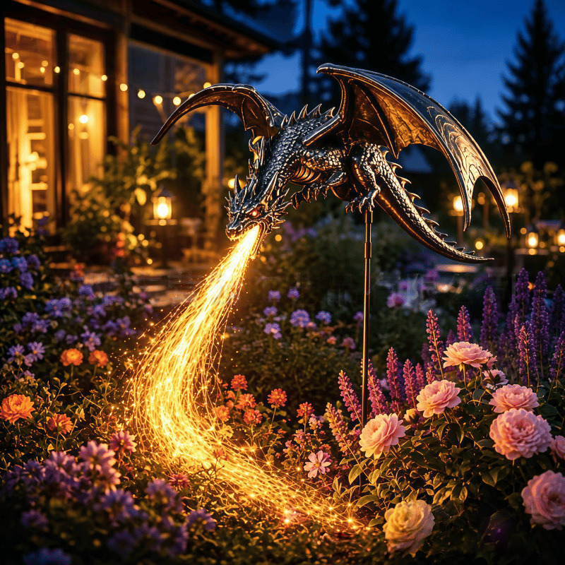 Solar-Powered Dragon Fire Garden Lamp Craft