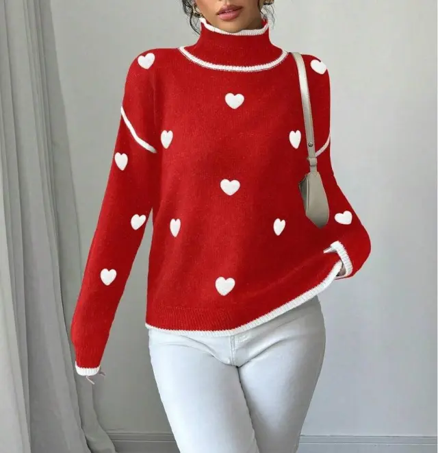 Casual Gentle Turtleneck Long Sleeve Women's Sweater Red - Shop at LoveMi