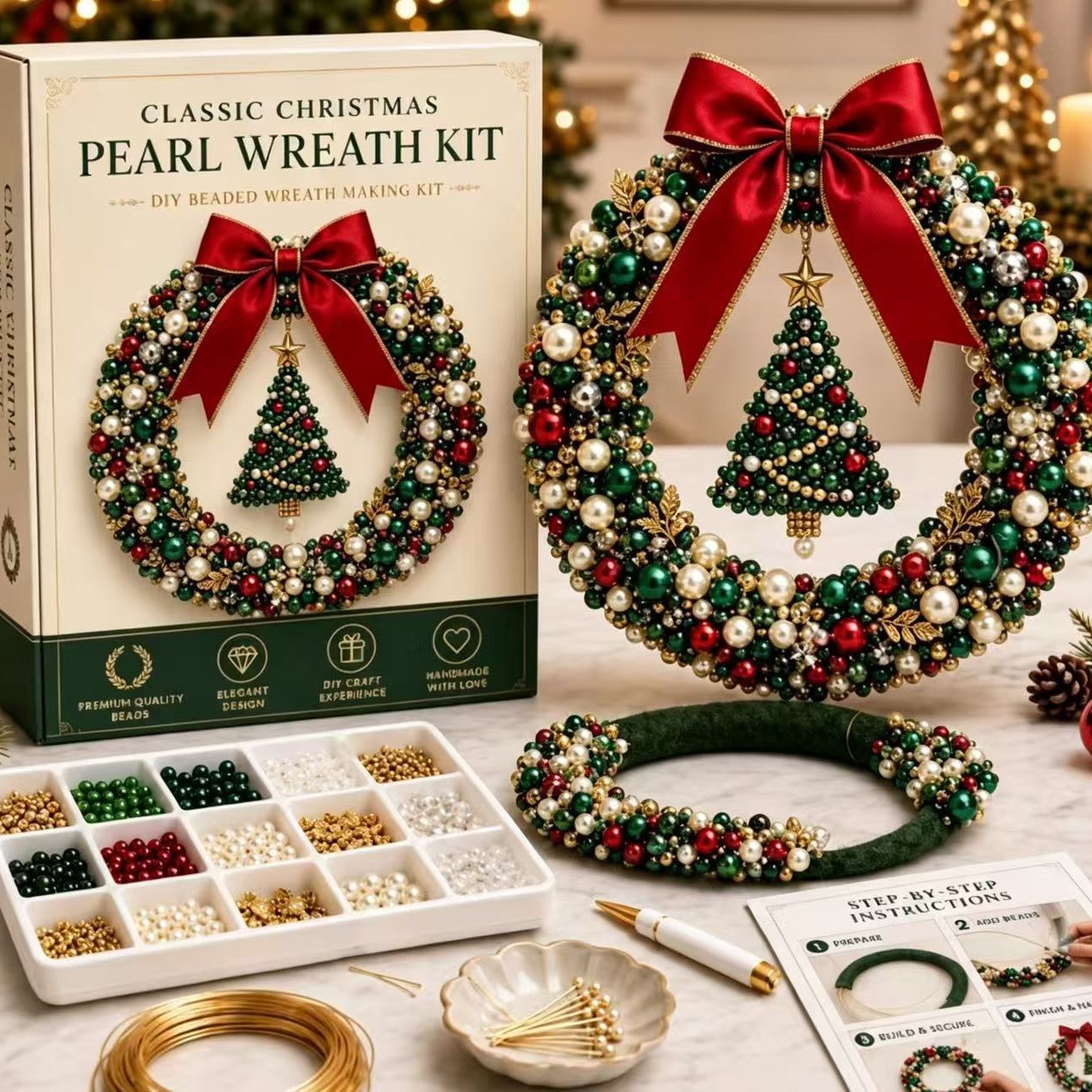 Christmas handmade beaded garland (christmas wreath)