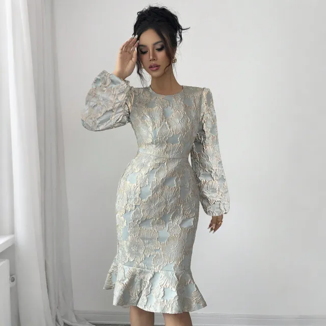 Fishtail Round neck Elegant Figure hugging Long Dress Blue - Shop at LoveMi