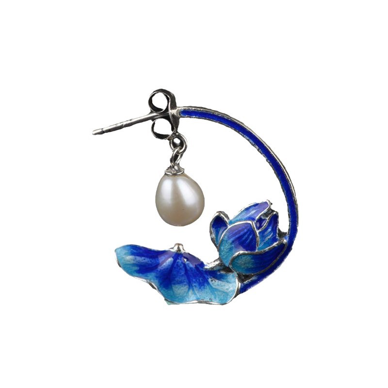 S925 Silver Enamelled Lotus Leaf Lotus Earrings