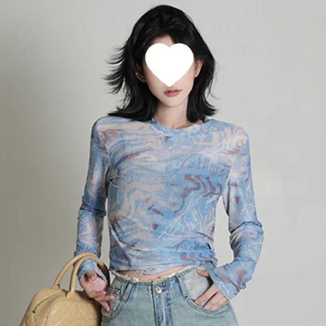 Summer New Tie dyed Thin Short Long Sleeve Women's Slim Fit Blue - Shop at LoveMi