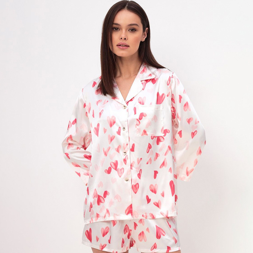 Artificial Silk Heart Printing Loose Home Wear Ice Silk