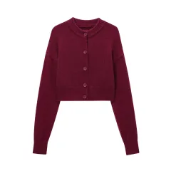 Women's Fashion Temperament Decorated Row Button Knitted Cardigan Coat Sweater - Winered - View 1