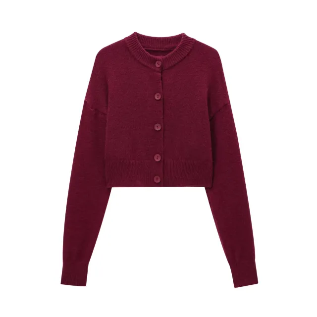 Women's Fashion Temperament Decorated Row Button Knitted Cardigan Coat Sweater Winered - Shop at LoveMi