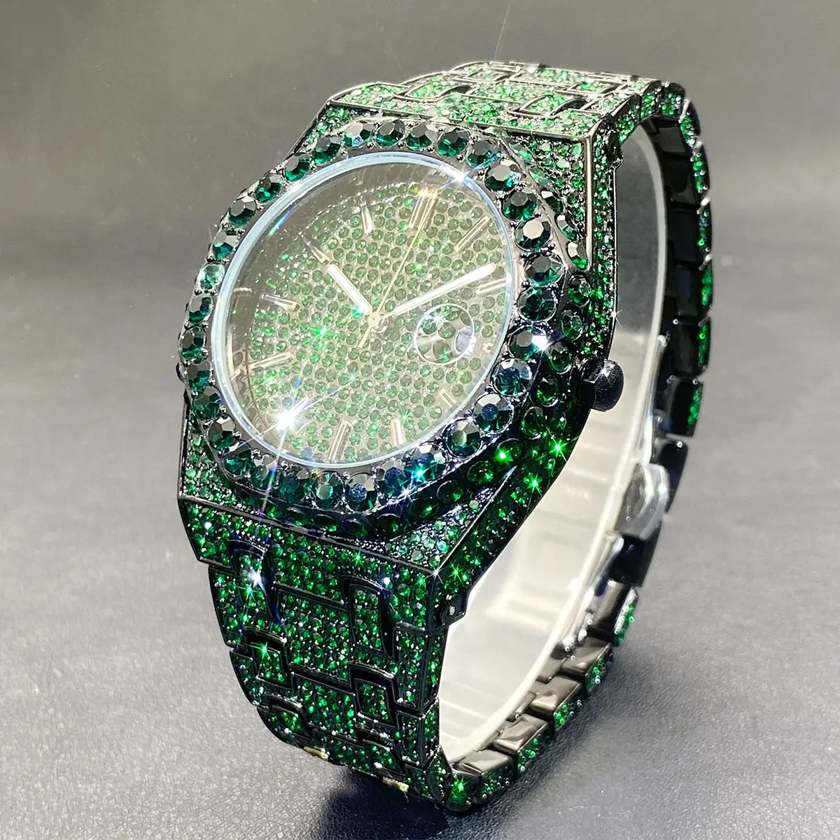 Full Diamond Blue Diamond Hip Hop Niche Luminous Pointer Quartz Men's Watch