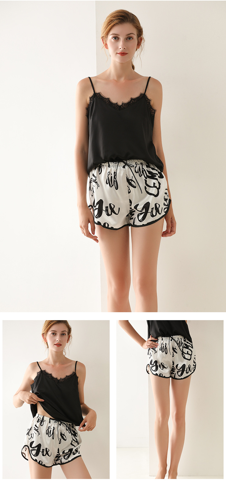 Title 12, Womens Summer Lace V-Neck Sling Print Shorts P...