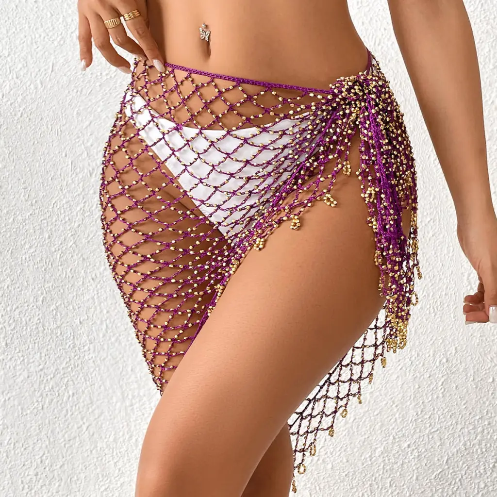 Hand Crocheting Bead Shawl Bikini Triangular Binder - Purple
