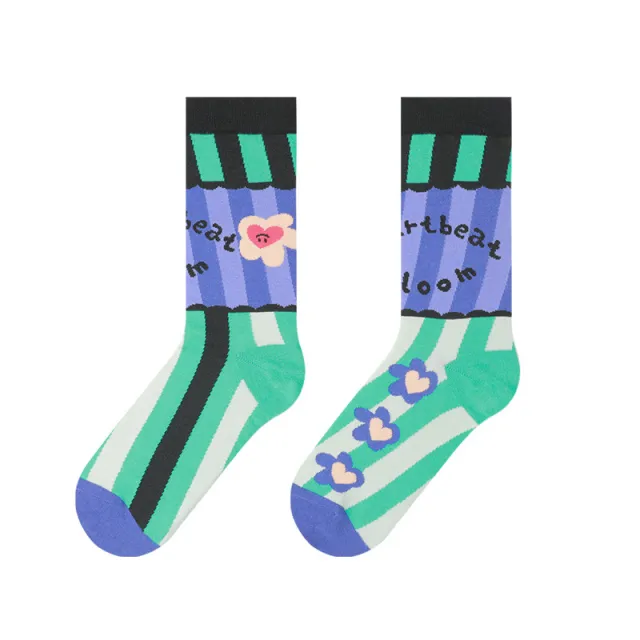 Colorful Stockings Women's Heart shaped Socks Green Cute Flower - Shop at LoveMi