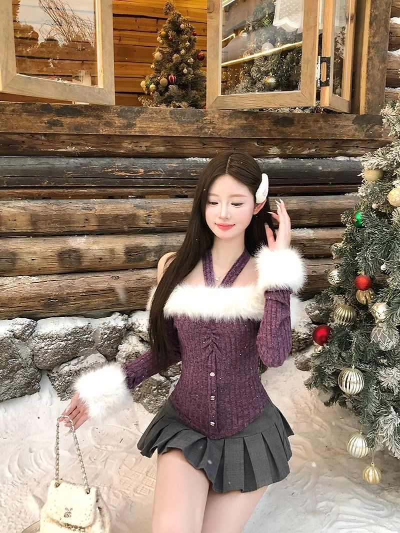 Lila Damenpullover – Detail Ärmelbündchen