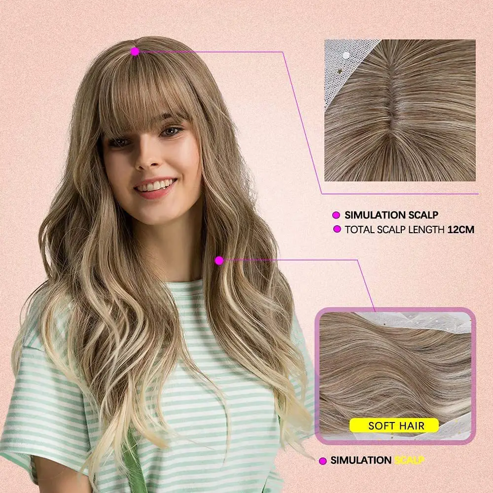 Women's Brown Bangs Long Curly Hair