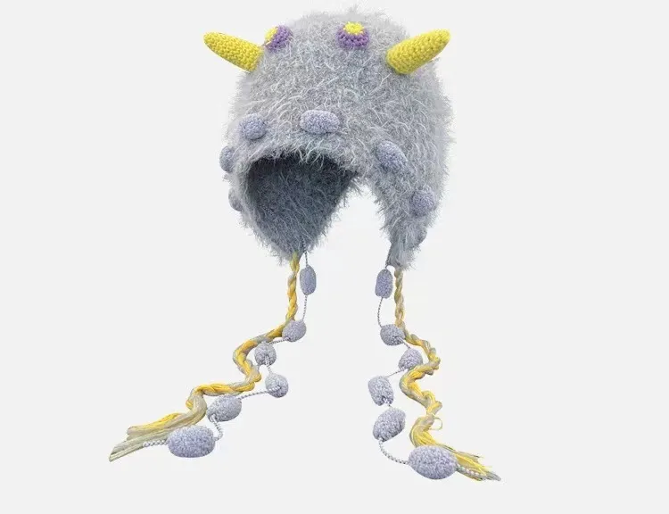 Little Monster Plush Hat For Girls - Gray