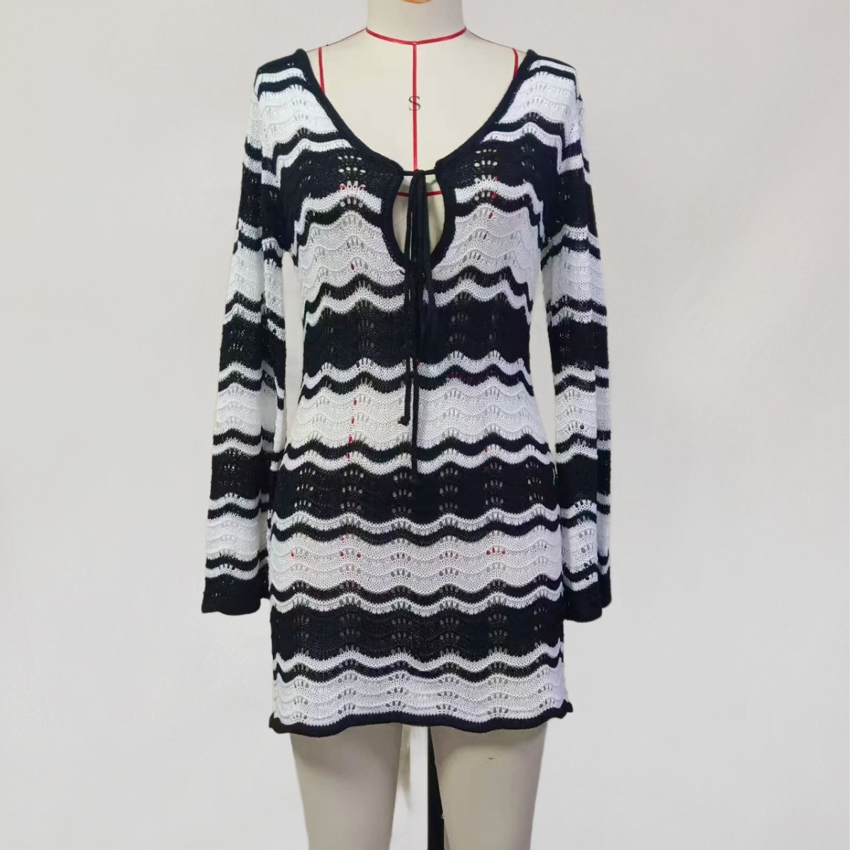 European And American Beach Skirt Women's Striped Sexy Hollow Beach Bikini