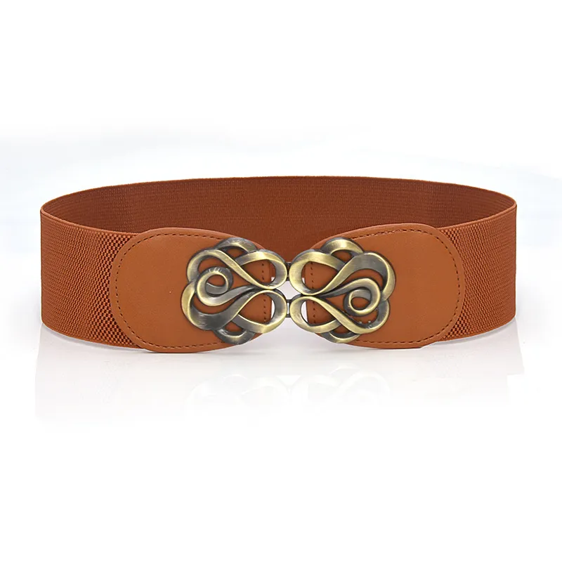 Women's Fashionable All-match Wide Waist Sealed Elastic Belt - Camel