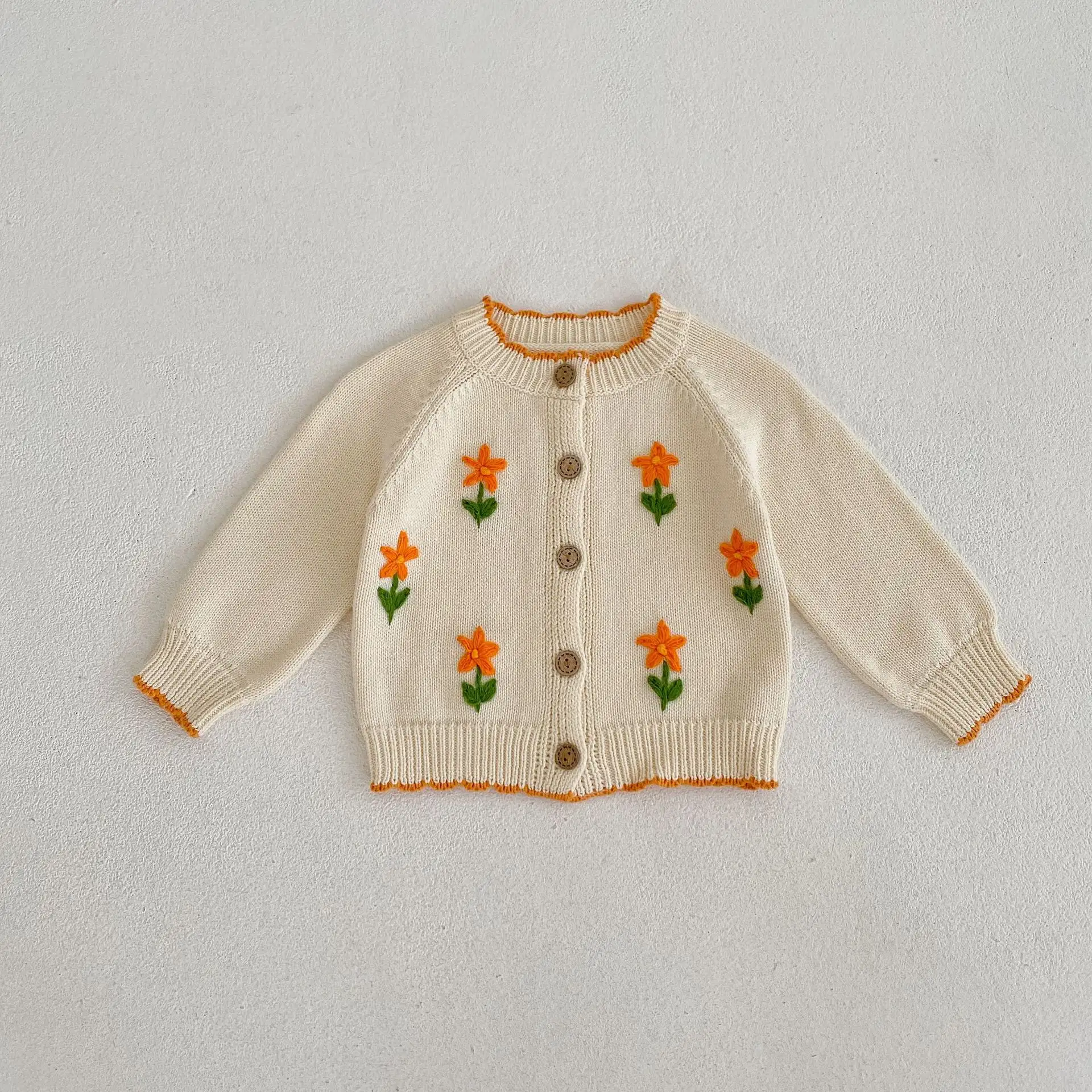 Girls' Fashionable All-matching Hand Crochet Embroidered Flowers Knitted Sweater