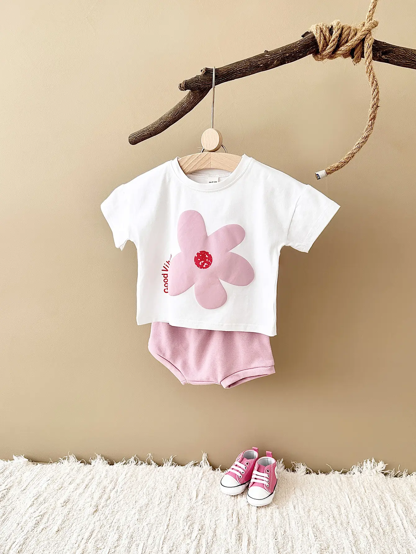 Baby Sun Print Top Casual Short Sleeve Two-piece Set