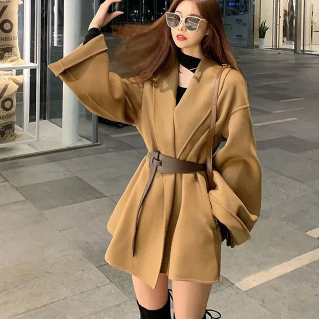 Extra Large Size Trench Coat Women's Spring And Autumn Woolen Coat Khaki - Shop at LoveMi