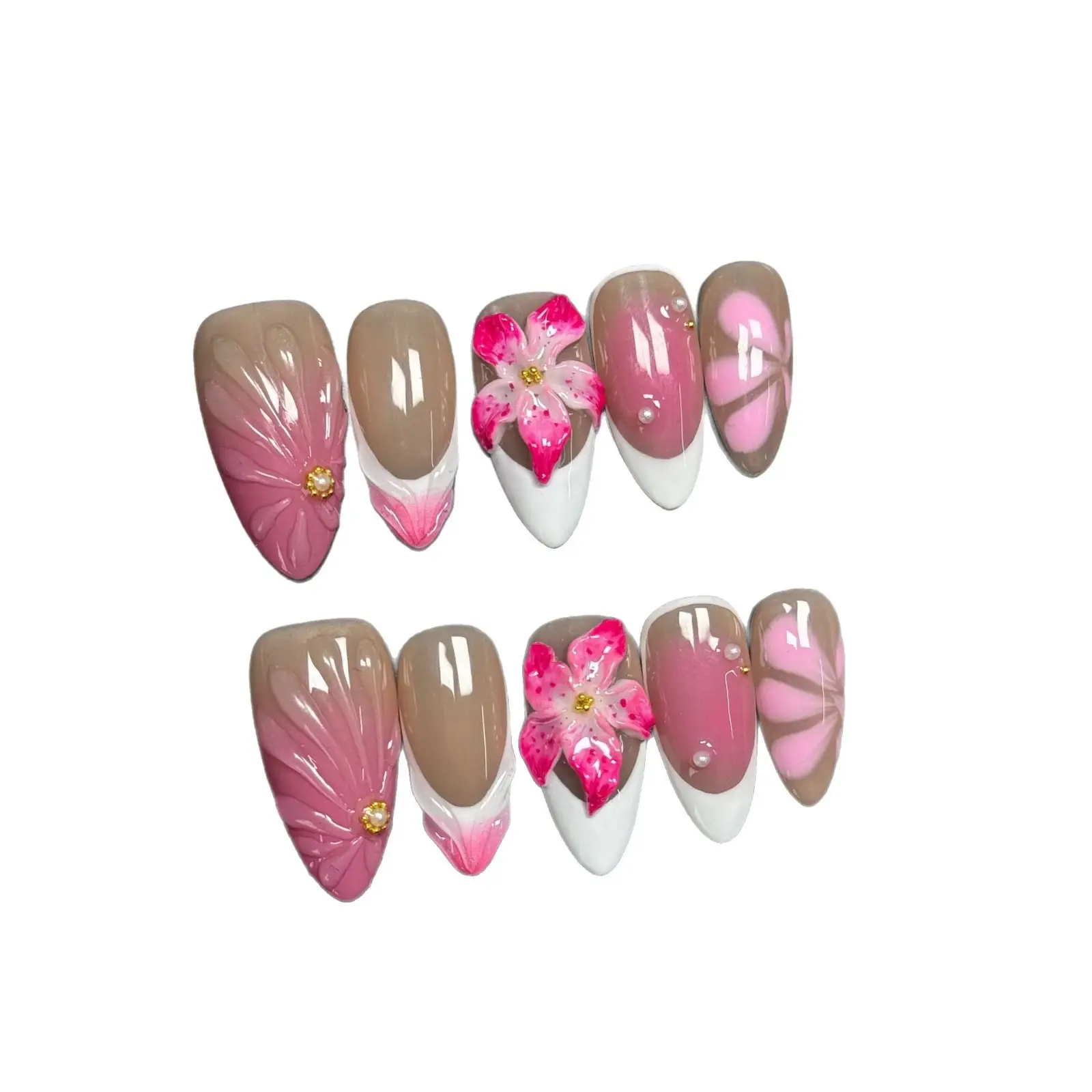French Style Lily Fluid Ice Flower Manicure Three-dimensional