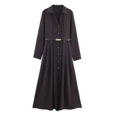 Women's Minimalist Dress With Belt And Shirt Style - Picture Color-L - View 1