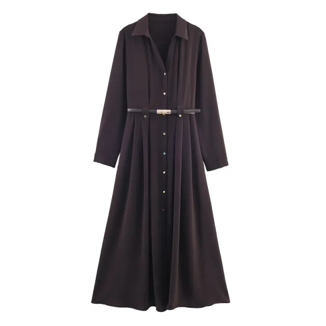 Women's Minimalist Dress With Belt And Shirt Style - Shop at LoveMi