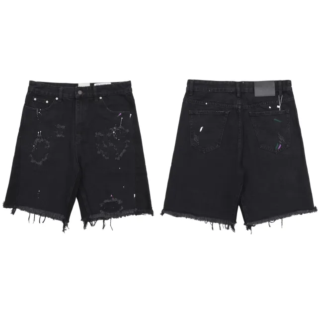 Paint splashing Style Graffiti Camouflage Stitching Shorts 635 Black - Shop at LoveMi