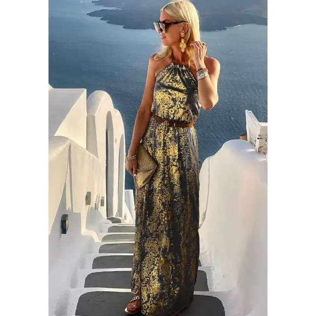 Spring And Summer Sexy Halter Off the shoulder Leisure Vacation Bronzing Dress Black - Shop at LoveMi